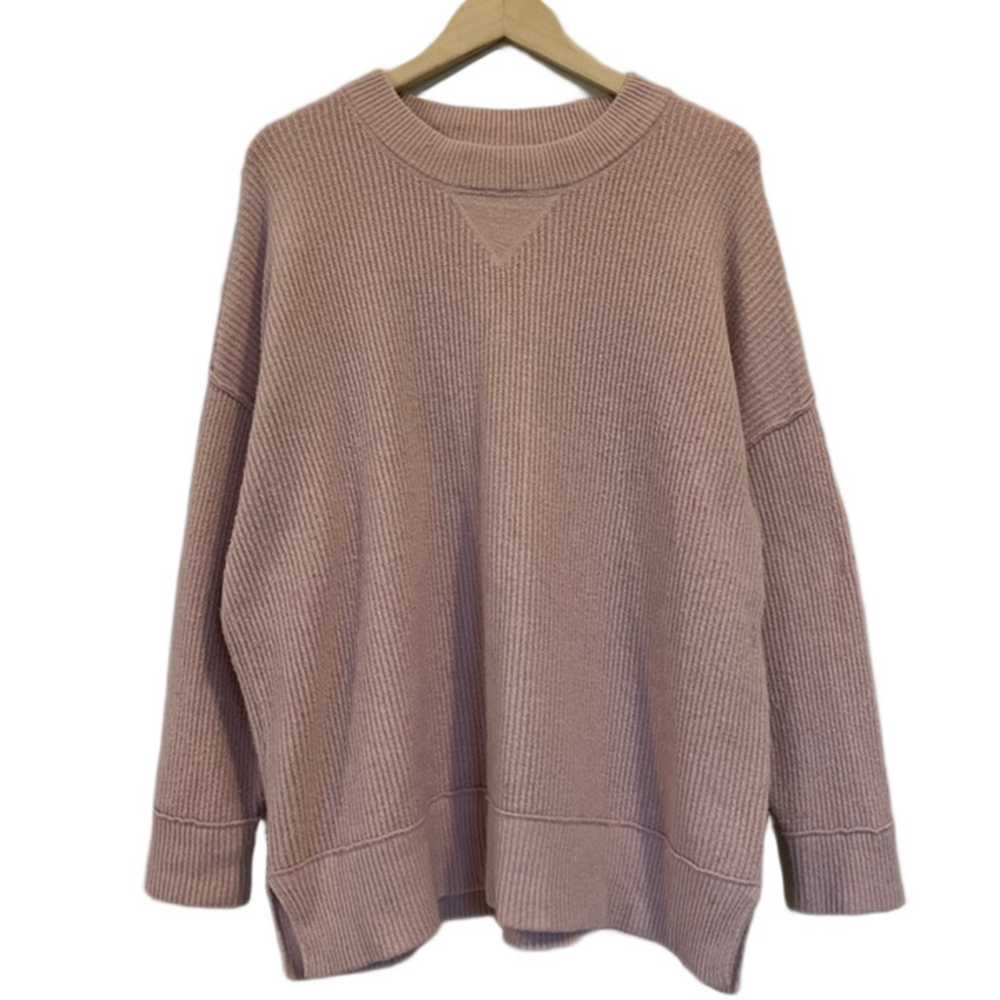 Oversized Knit Aerie Light Pink Ribbed Crew Neck Sweater Pastel Cozy Lounge
